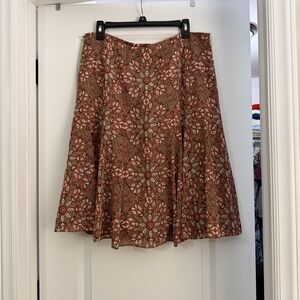 LOFT A-Line Skirt in Brown and Cream and Coral Pattern